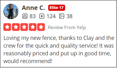 Yelp Anne C Review Yelp 5 star review of Arbor City Fence from Anne C